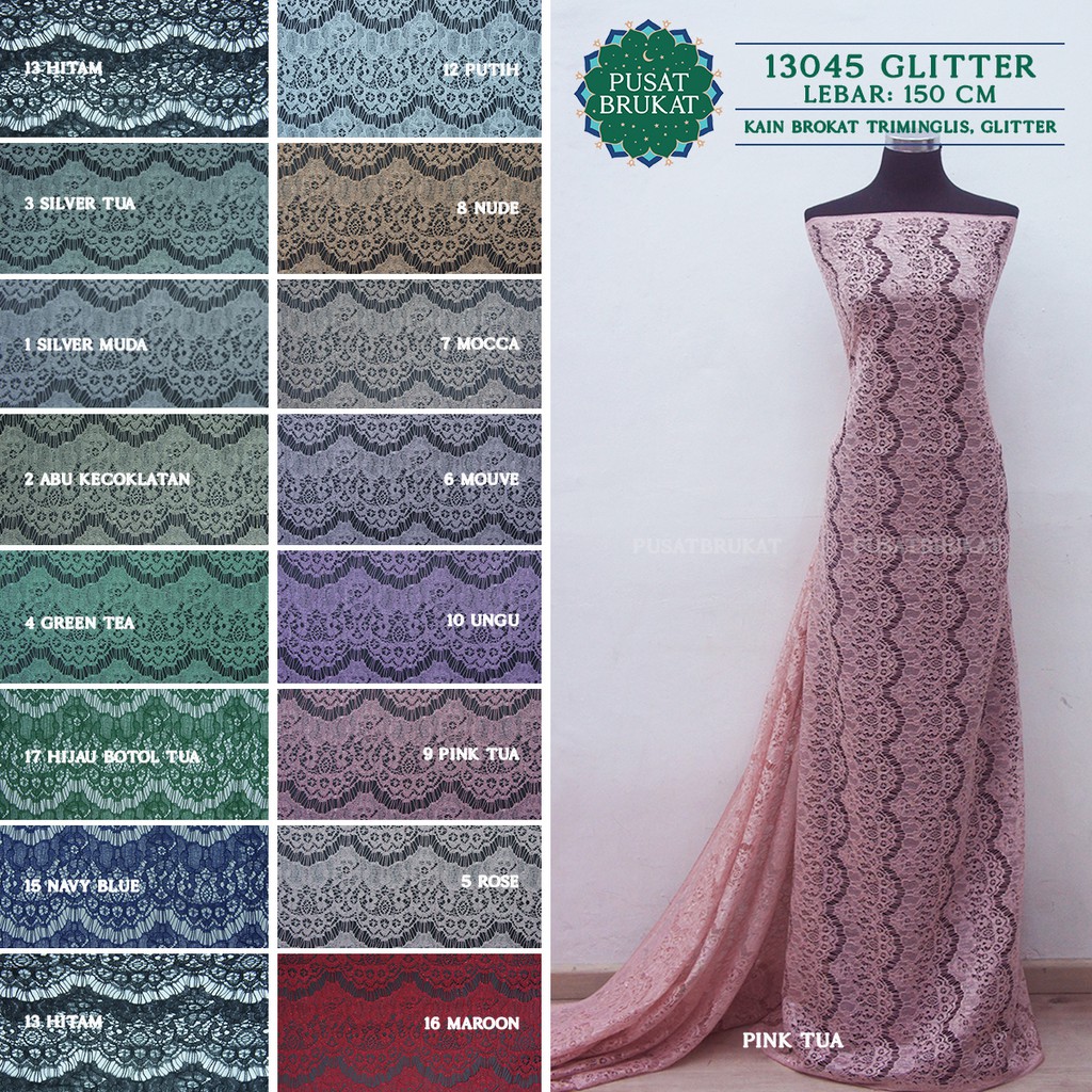 KAIN BROKAT SALUR TRIMINGLIS GLITTER / BRUKAT RENDA PINGGIRAN 13045, LEBAR 150CM [harga per 0.5m]