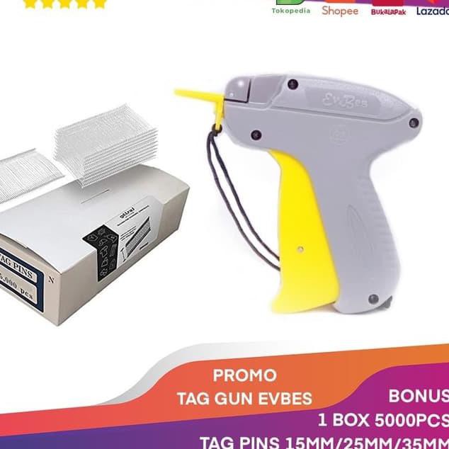 

Termurah!! (juj-234) PROMO TAG GUN EVBES ALAT TEMBAKAN LABEL + 1 BOX 5000 PCS TAG PINS ARROW REFILL