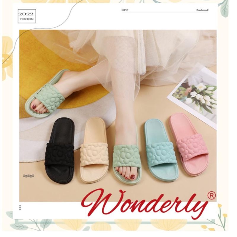 V202-A38 [WONDERLY] Sendal Selop Karet Wanita Wonderly Sandal Slop Cewek Sandal Motif Bunga Sandal Bunga Sandal Fluffy / Sendal Selop Karet Wanita Wonderly /Sandal Slop Cewek / Sendal Selop Wanita / Sandal Slides Wanita / Sendal Teplek Wanita