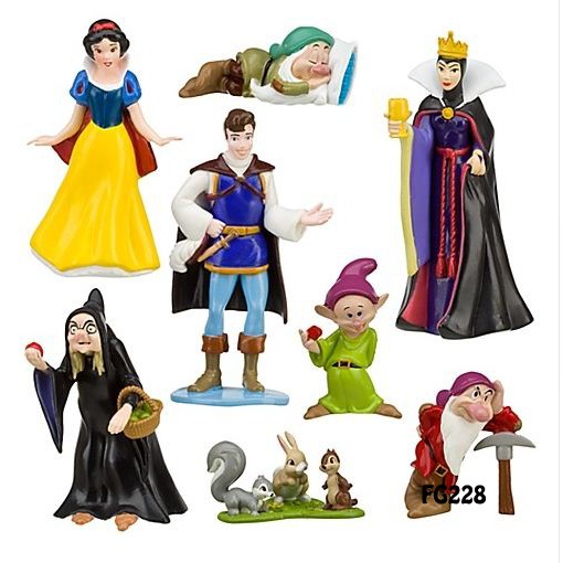 Princess Snowwhite Witch Prince Dwarf Figure Set 8 Mainan Miniatur Hiasan Topper FG228