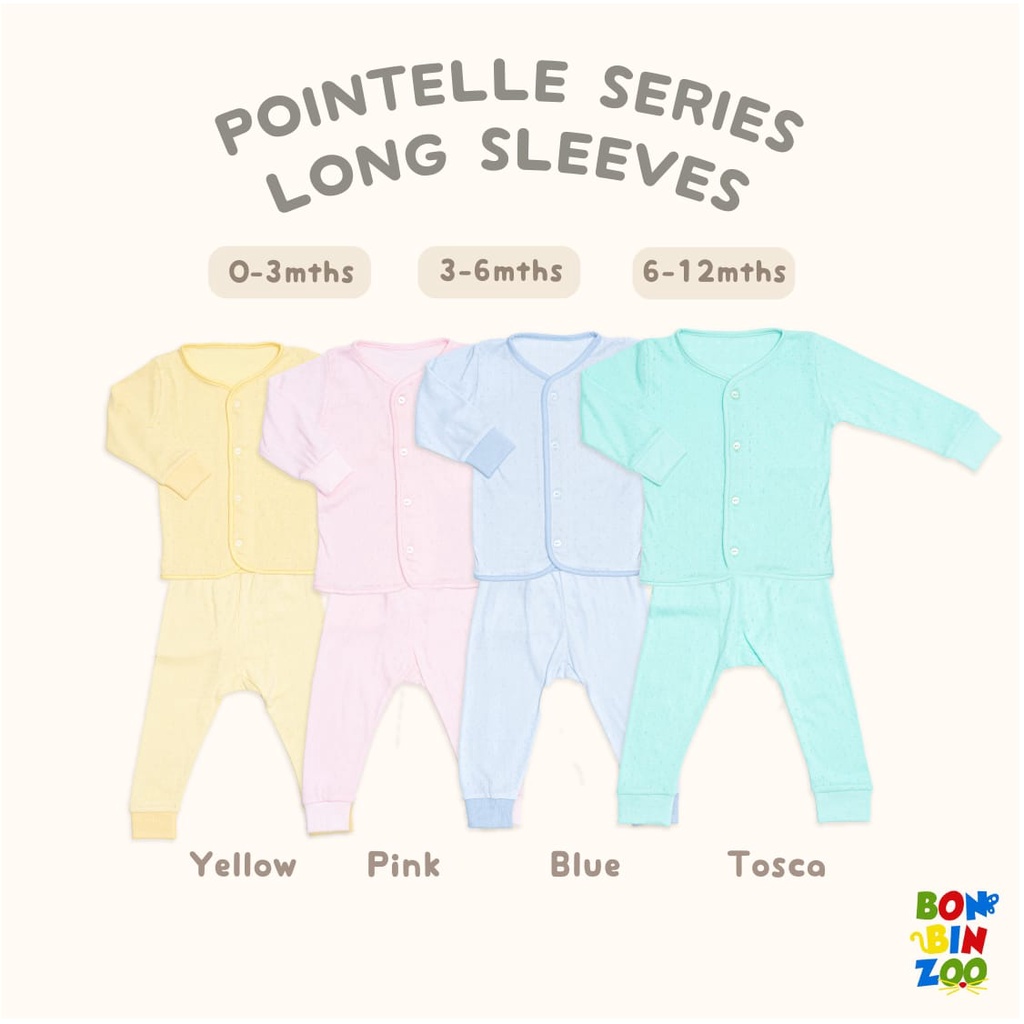 Pointelle Bonbinzoo Setelan Panjang Polos Warna Lembut Boy Girl Pastel Bayi dan Anak SNI 0-3 / 3-6 / 6-12m CBKS