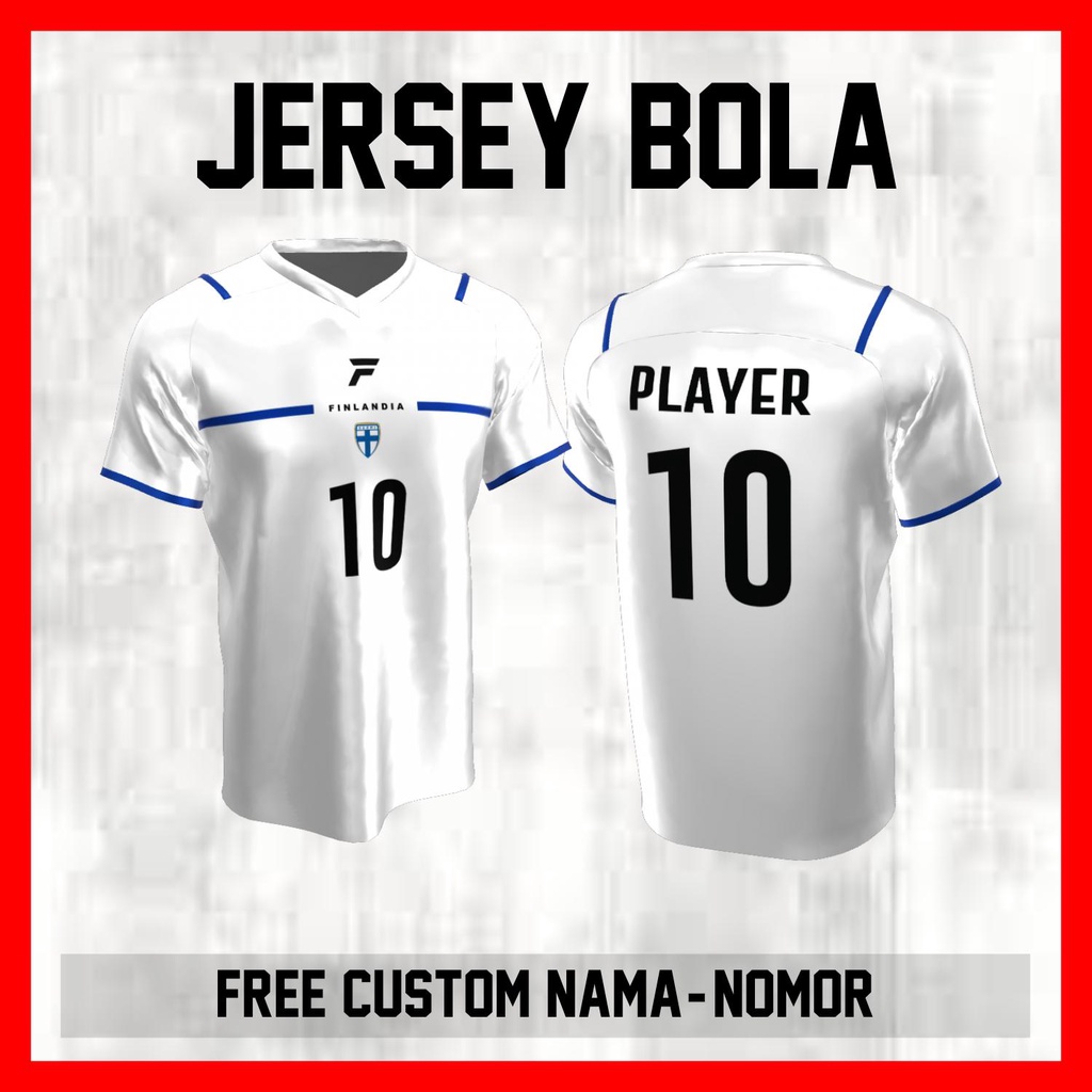 Kaos Bola Jersey Finlandia Timnas Negara Garis Bahu Baju Custom Nama dan Nomor Punggung - 77