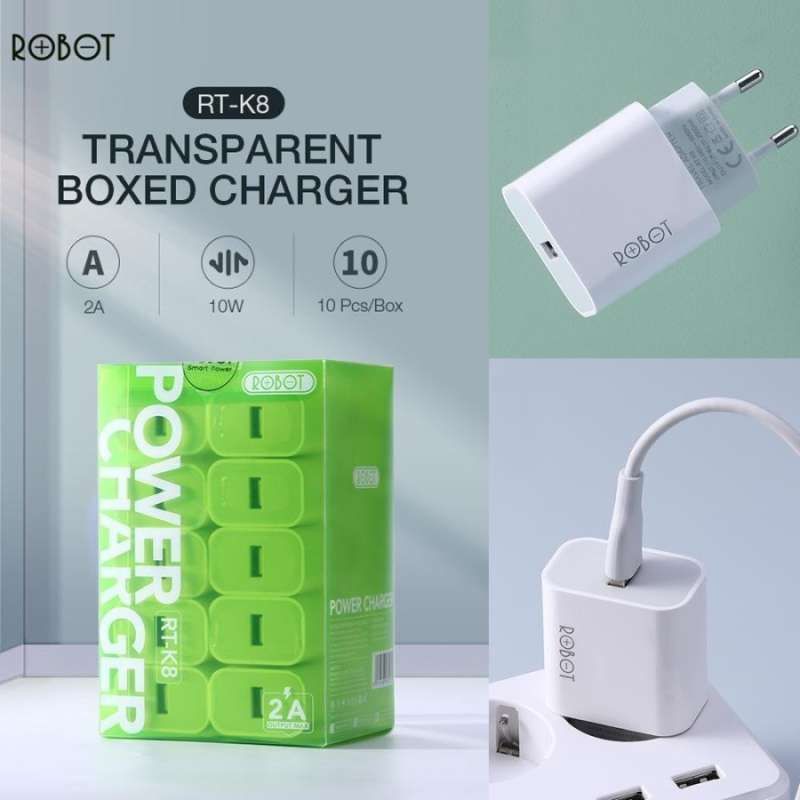 Power Adapter Kepala Charger Sigle Port 2A Original Robot [R-TK8]