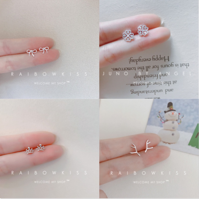 Anting Stud Desain Bulan Bintang Bahan S925 Silver Gaya Korea Untuk Wanita