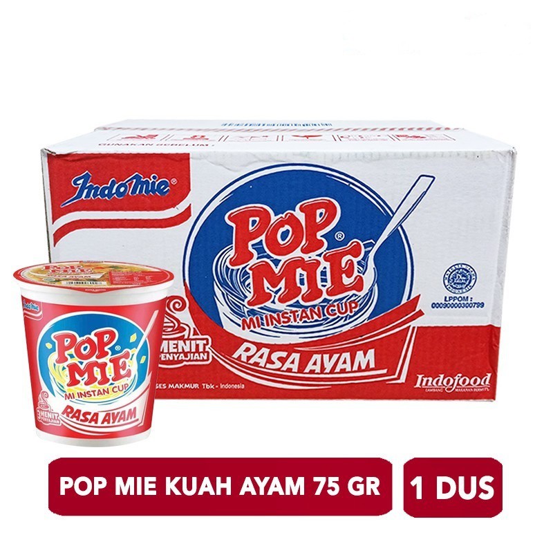 POP MIE KUAH RASA AYAM CHICKEN FLAVOUR SOUP NOODLE POPMIE 75GR DUS ISI 24PCS