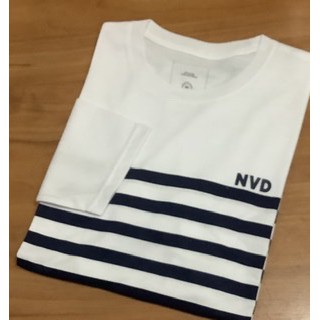Kaos NEVADA Lengan Panjang Putih dengan Garis Garis Biru Depan Belakang dan Tulisan NVD Didada Kiri ( katun mix )-1
