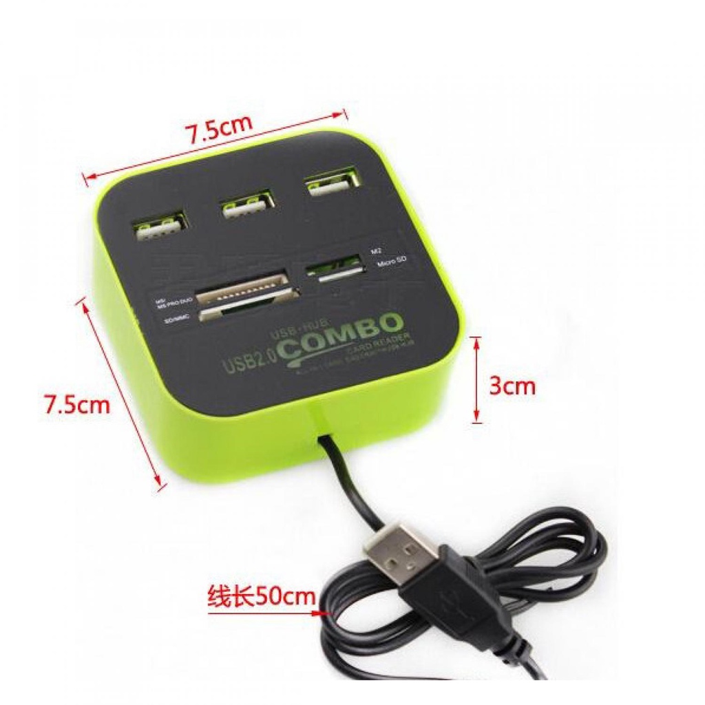 Combo Multi Card Reader + 3 USB HUB 2.0 Splitter ( Al-Yusi )