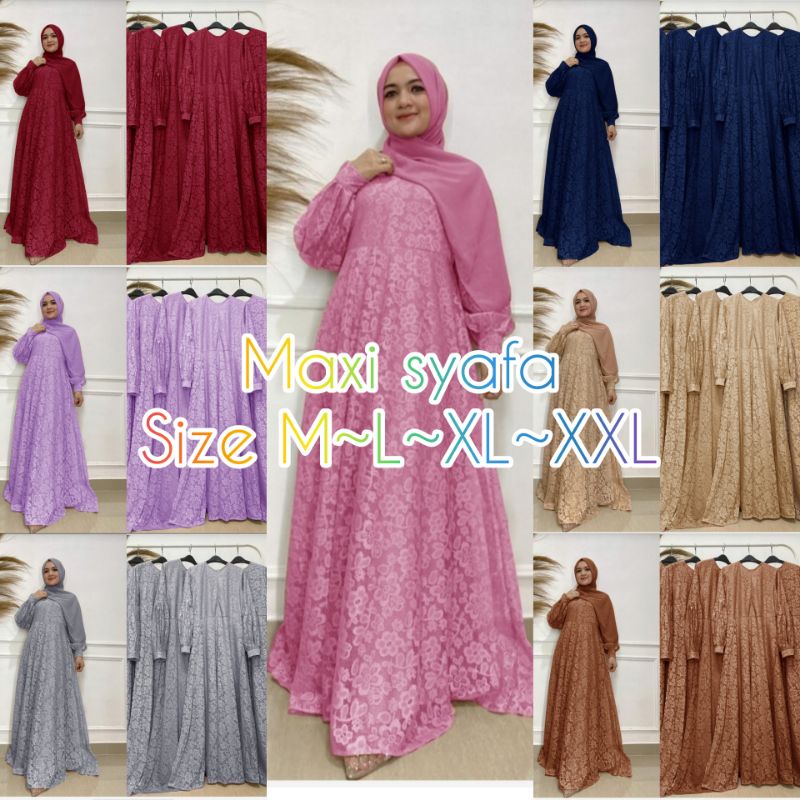 BISA COD✅ MAXI SYAFA SIZE M-L-XL-XXL / DRESS MAXI BRUKAT FULL DEPAN BELAKANG / DRESS BROKAT / DRESS 