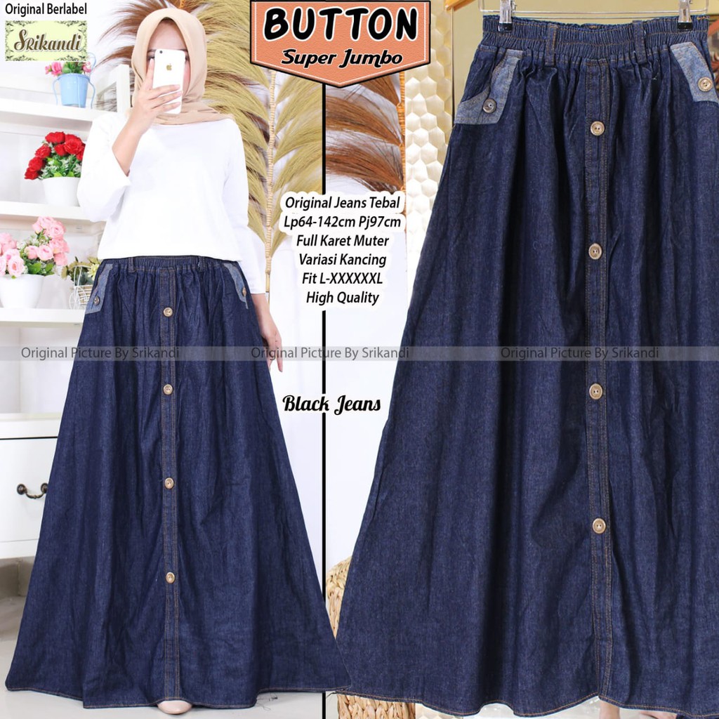ROK JINS JEANS BIG SIZE JUMBO || ROK JEANS BAWAHAN WANITA UKURAN JUMBO || BUTTON JEANS ROK