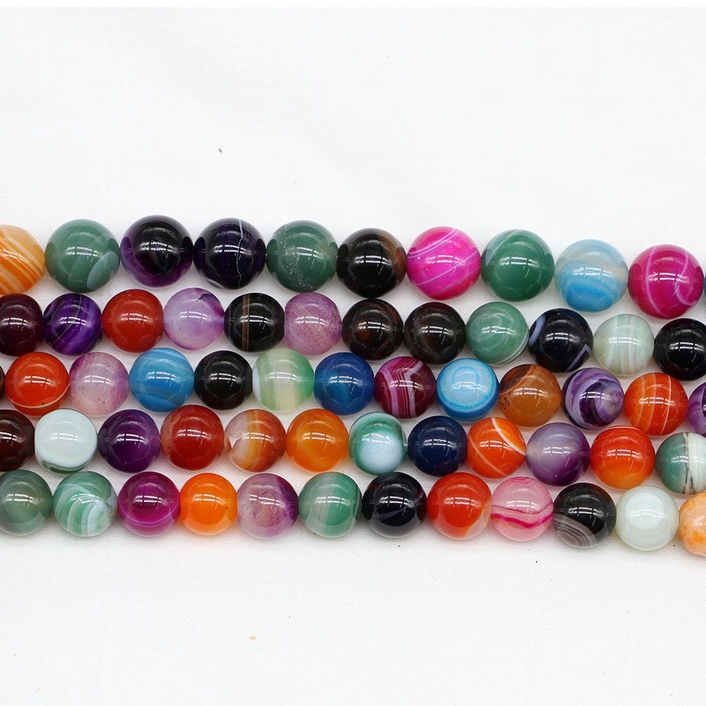 Mixed Colorl Beads Round Carnelian Natural Banded Agat Natural Stone Beads For Jewelry Making DIY Bracelet 4 6 8 10 12 mm Strand