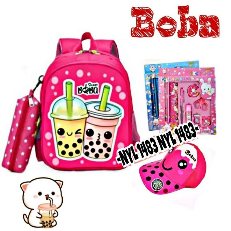 COD/ Tas BOBA 3 in1/ Tas Ransel Anak Sekolah TK -SD/ Free Tempat pensil+ Topi Boba dan Alat tulis anak murah