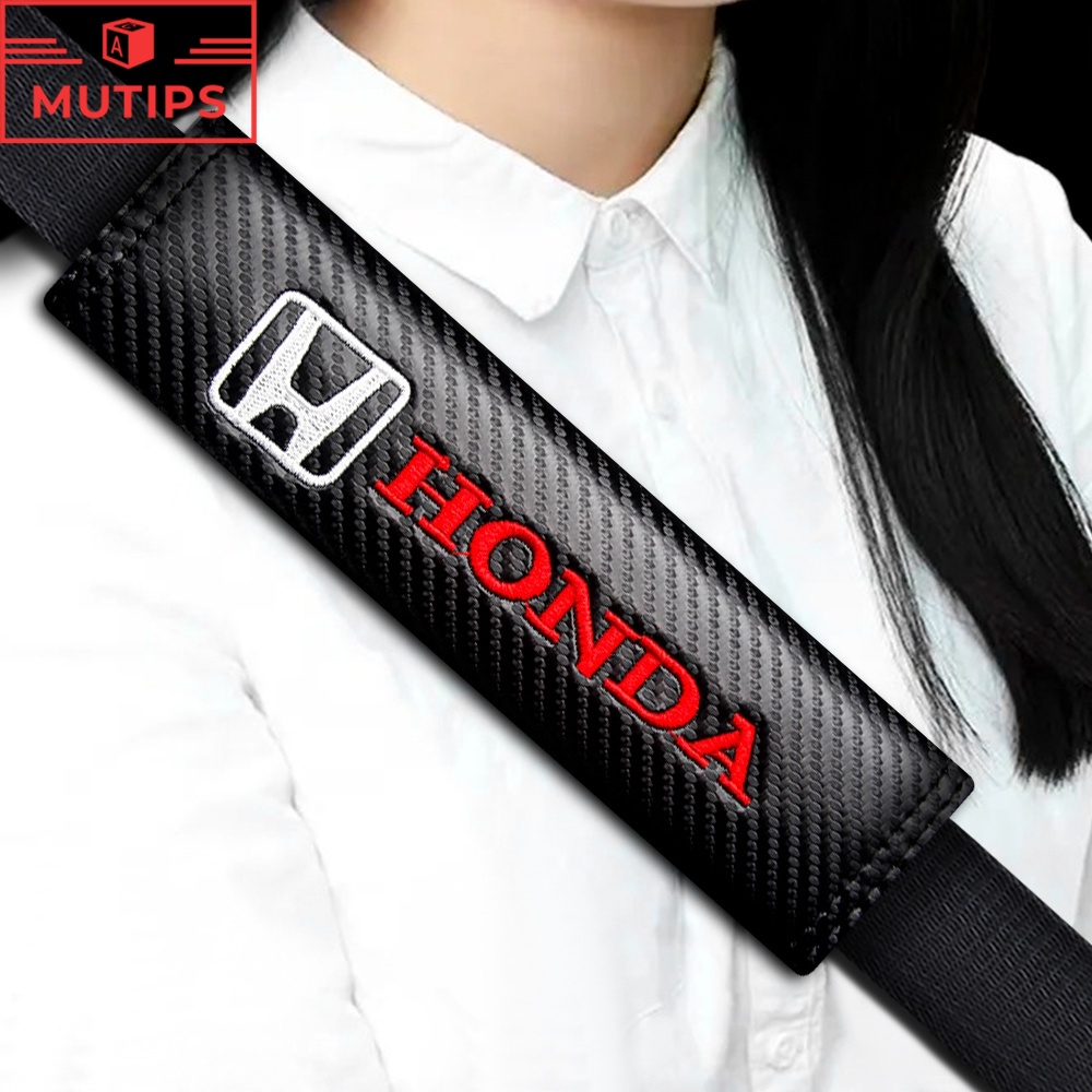 Honda 2pcs Bantalan Busa Bahu Sabuk Pengaman Mobil Motif Carbon Fiber Untuk Civic CRV HRV BRV Accord Jazz