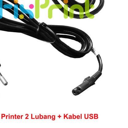 ♕ Kabel Power Printer Canon HP Epson 2 Lubang &amp; Kabel USB Computer L120 L310 L360 L210 L220 L350 L3110 L3210 L3216 ✽