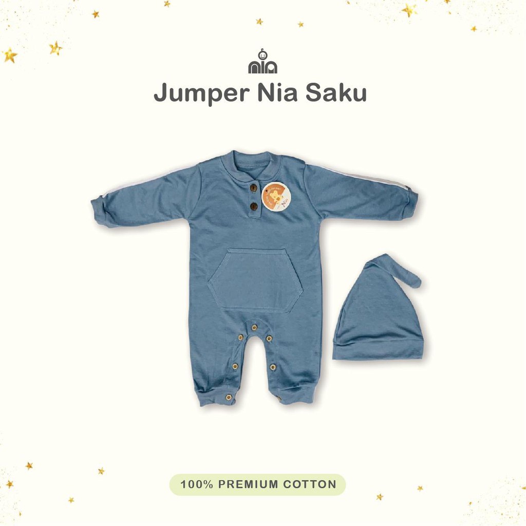 Promo !! Jumper Bayi Polos saku + topi//Sleepsuit Bayi lucu/Jumper panjang  Bayi Murah