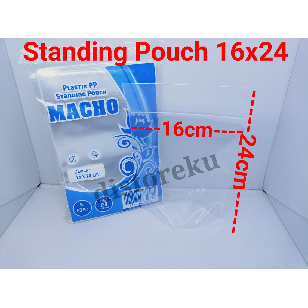 isi 50PCS plastik PP ziplock STANDING POUCH 16x24 PP SEGEL KLIP BENING BERDIRI