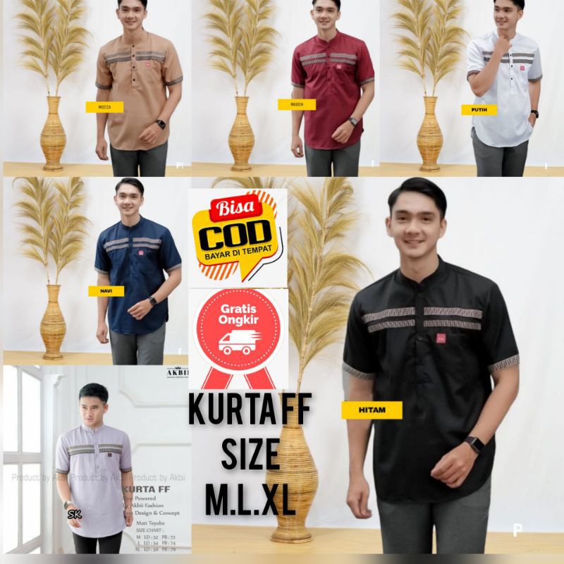 Baju Koko FF Lengan Pendek Koko Kurta Toyobo Terlaris Atasan Muslim Terbaru M L XL