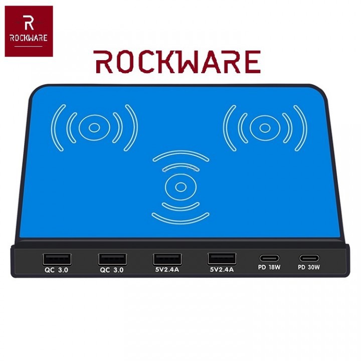 ROCKWARE 819 - 4 USB and 2 PD Port with Qi Wireless Charging - 120W