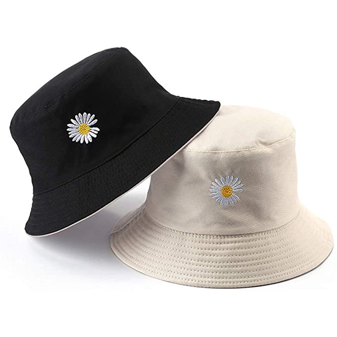 Bucket Hat Motif Bunga Daisy / Bucket Hat Bordir Daisy Korean Style Kualitas Premium Harga Termurah !!