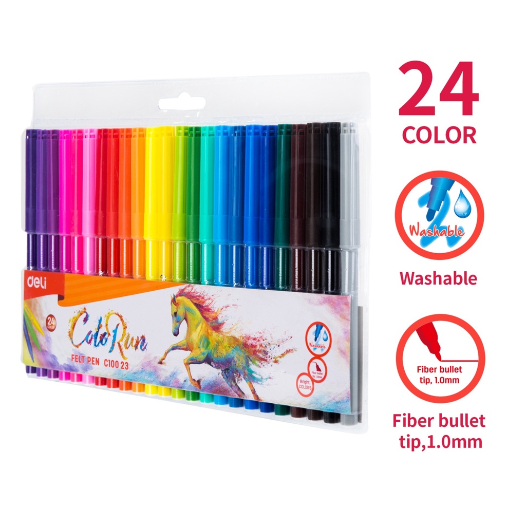 

SPIDOL 24 WARNA DELI BISA CUCI C-10023 NON TOXIC 1.0 MM WASHABLE MARKER FELT PEN