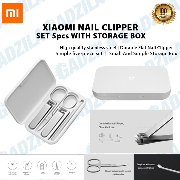 GUNTING KUKU XIAOMI MIJIA NAIL CLIPPER SET 5 PCS WITH STORAGE BOX PEDICURE MANICURE