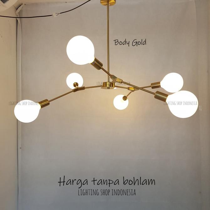 Lampu Gantung Gold Hitam Flexible 6 Lampu Ruang Tamu Meja Makan