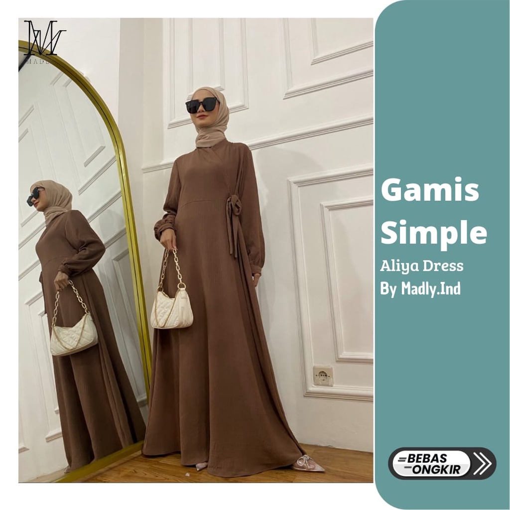 Gamis Remaja Muslim dan Dewasa Bahan Airflow Crinkle Polos - Aliya Dress by MadlyInd Warna Hitam Ung