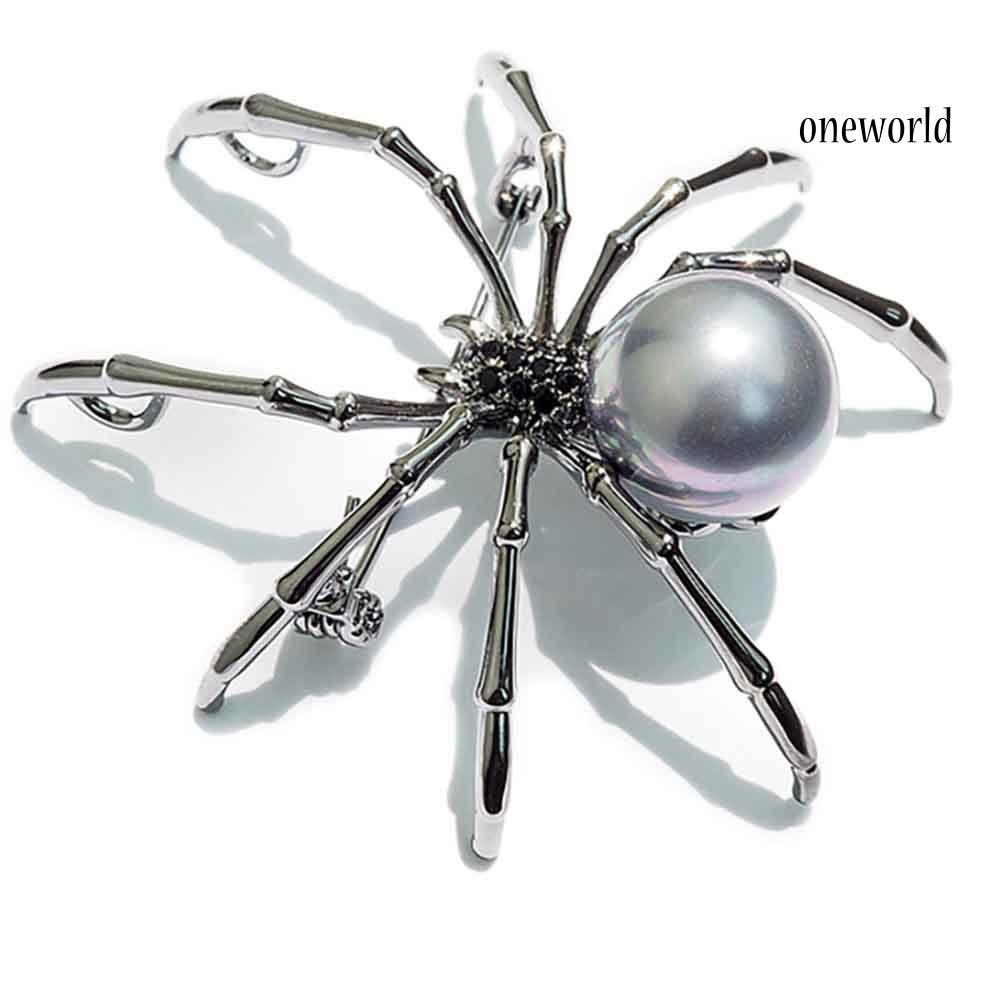 OW@ Fashion Women Rhinestone Faux Pearl Spider Brooch Pin Corsage Lapel Jewelry Gift