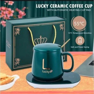 COD✅Gelas Set Keramik Cangkir set Lengkap Dengan Alat Pemanas - Cup Kopi Penghangat Kopi Teh dengan Gift Box P33