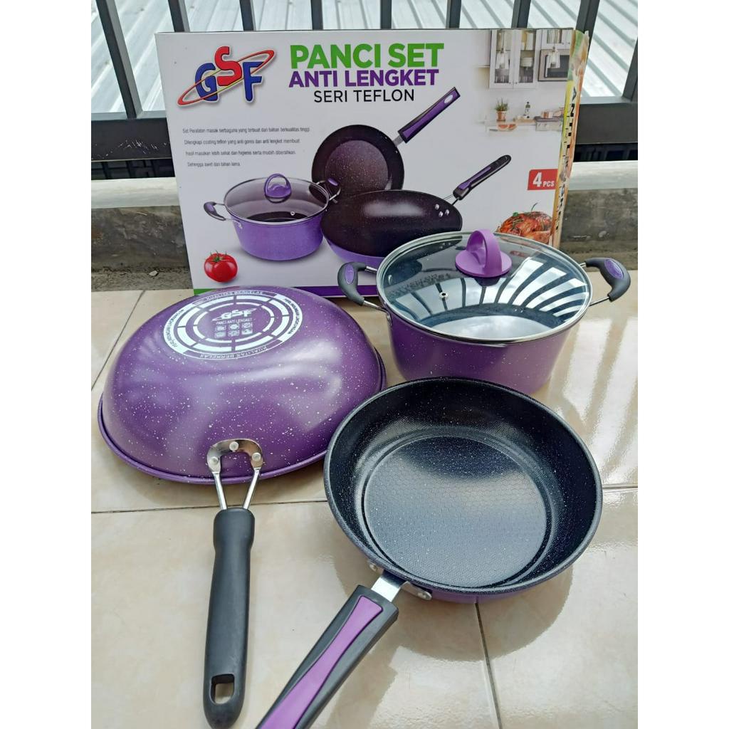 Panci set gsf teflon series anti gores anti lengket dapat 1 set/ peralatan masak anti lengket