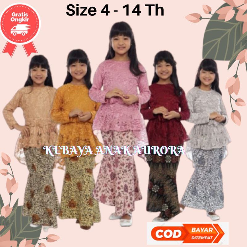 Kebaya Brukat Anak Perempuan Modern Setelan Rok Pinguin Usia 4 Sampai 14 Tahun/TERBARU