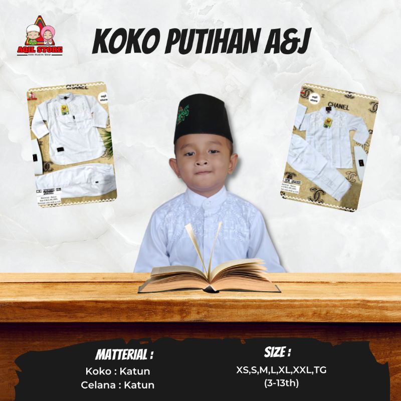SET BAJU KOKO ANAK LAKI-LAKI / KOKO ANAK A&J PUTIHAN / KOKO ANAK WARNA PUTIH