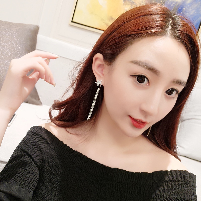 Pentagram bintang rumbai anting-anting wanita Korea tren unik temperamental panjang earbud Baru anti