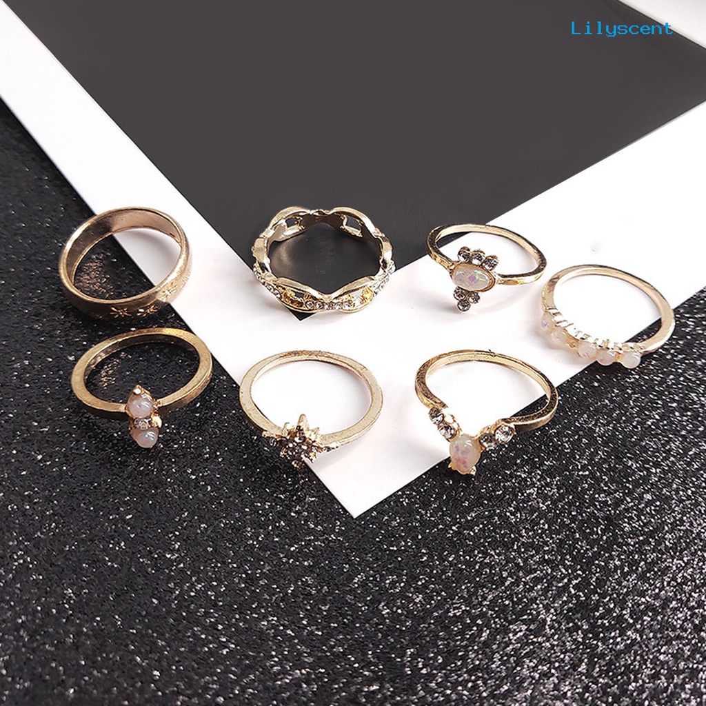 17pcs Cincin Knuckle Geometris Berlian Imitasi Gaya Vintage Untuk Wanita