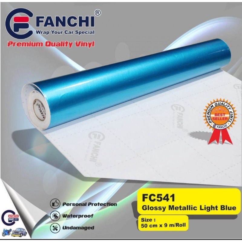 Sticker Fanchi FC541 Glossy Metallic Light Blue Biru Muda Candy Glossy Premium Wrap