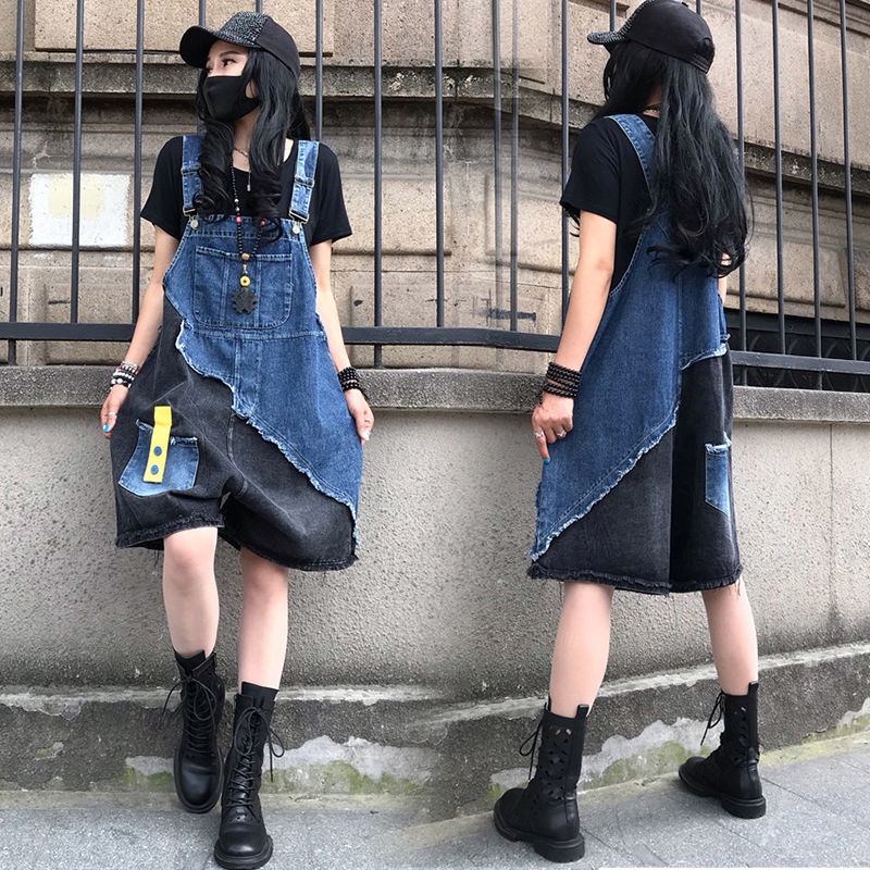 Jumpsuit Overall Denim Plus Suspender Kaki Lebar Longgar Ukuran