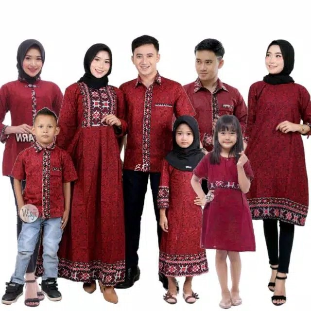 Batik Couple Keluarga Maura Couple Sania Ruffle Ori Ndoro Jowi Dnt Termurah Motif Mega Mendung Merah