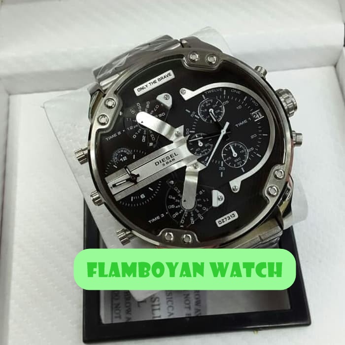 HOT SALE JAM TANGAN PRIA JAM TANGAN DIESEL SILVER BLACK DIAL DZ7313 DZ 7313 DZ7333 DZ7315 GARANSI 1 