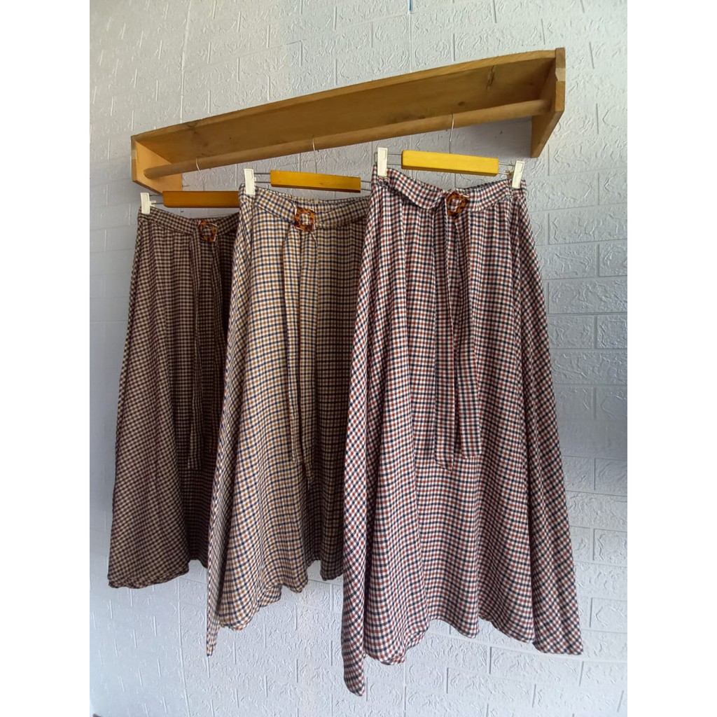 Rok Panjang Wanita Kotak-Kotak Flanel Skirt