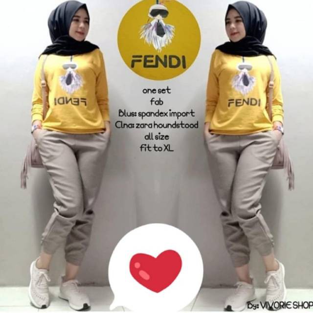 Baju Muslim Modern FENDI SET Bahan Combad Mix Baloteli   Baju Setelan Wanita 2021