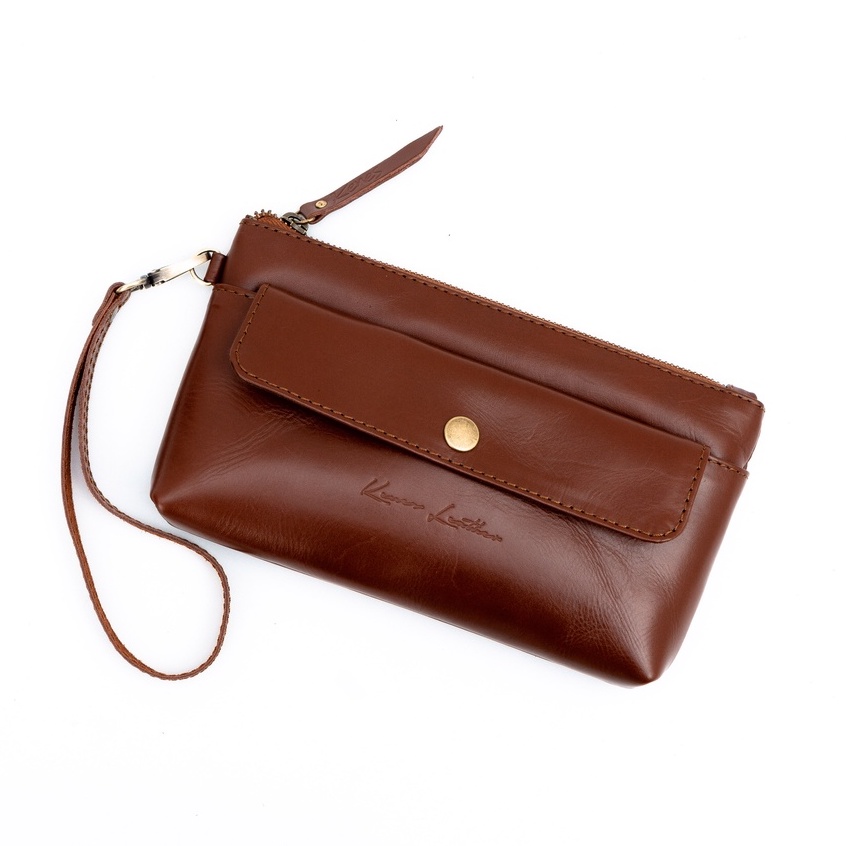 Kenes Leather Clutch Tas Tangan Unisex Kulit Asli BARCA Pullup - Free Gravir Nama