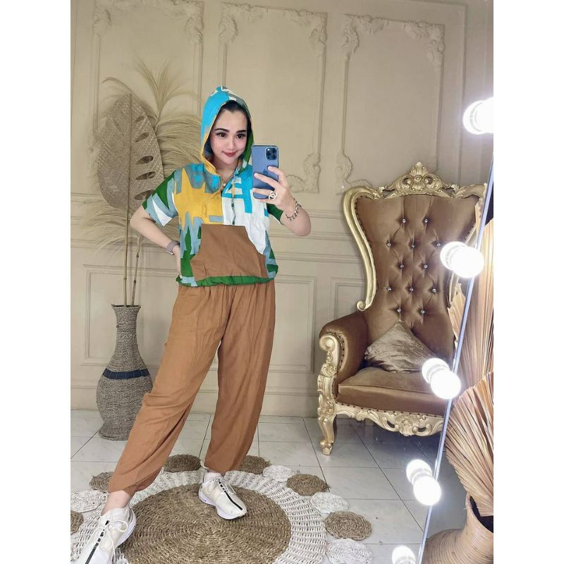 One Set Setelan Hodie Rayon Wanita/ Setelan joger rayon/ al ibnah collection