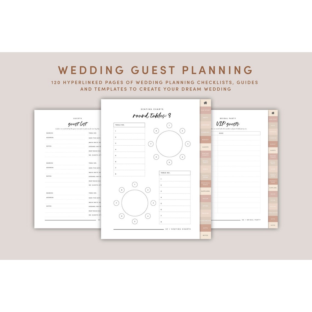 Digital Journal &amp; Planner - Wedding Checklist &amp; To Do List Kit for Goodnotes, Notability, Xodo (Full Page &amp; Tab Hyperlinked)