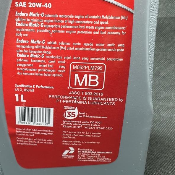 oli motor enduro matic-g 20w-40 api sl jaso 1 liter -66456
