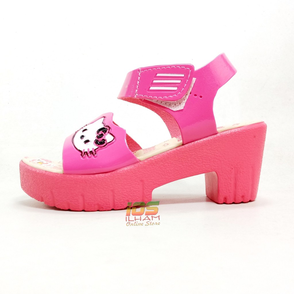 Sandal Anak Wedges Jessline J02 Hello Kitty Hak 5cm Size 26-35 Pink2