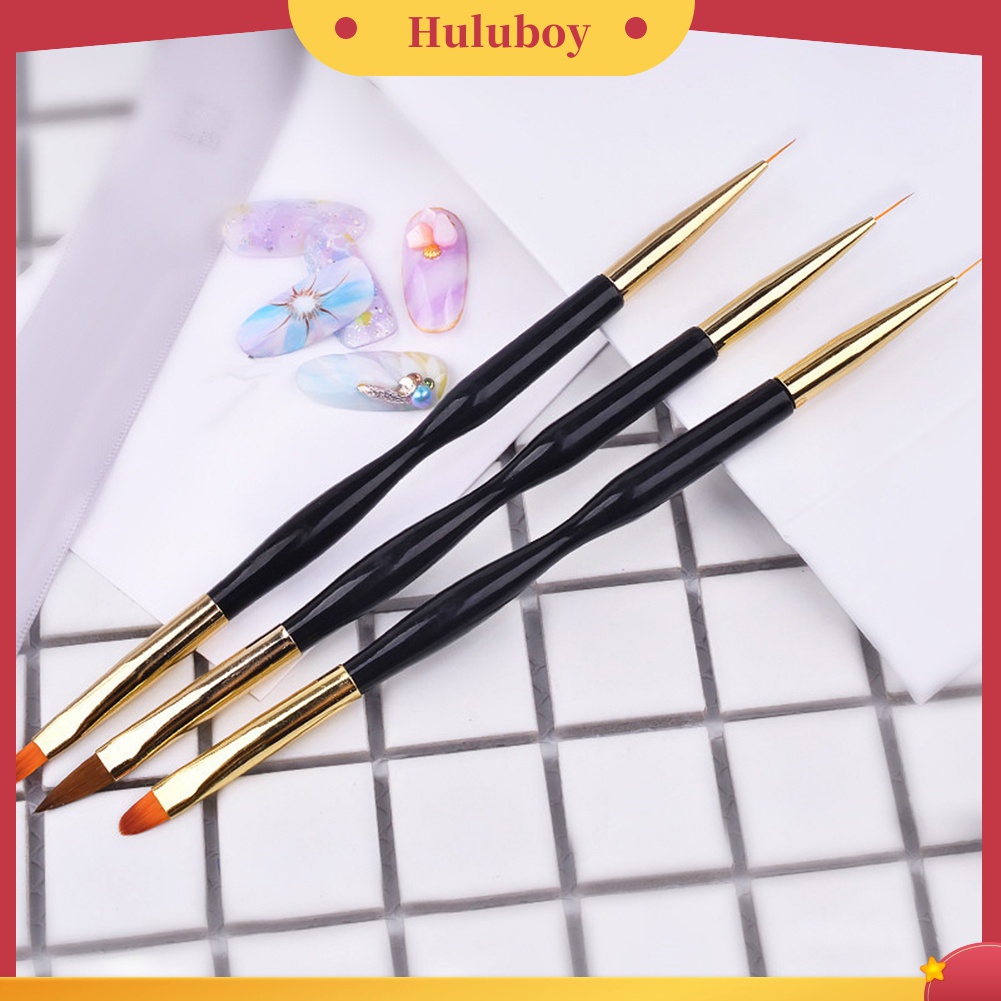 Huluboy Huluboy♡ 3pcs Pen Brush Nail Art Akrilik Bulat Datar Untuk Menggambar Garis Manicure