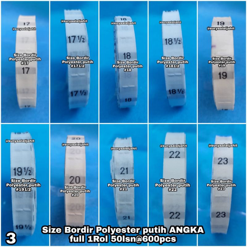 🅰️Size Bordir Putih ANGKA, 1Rol@50ls=600pcs =rp.6.900/Rol