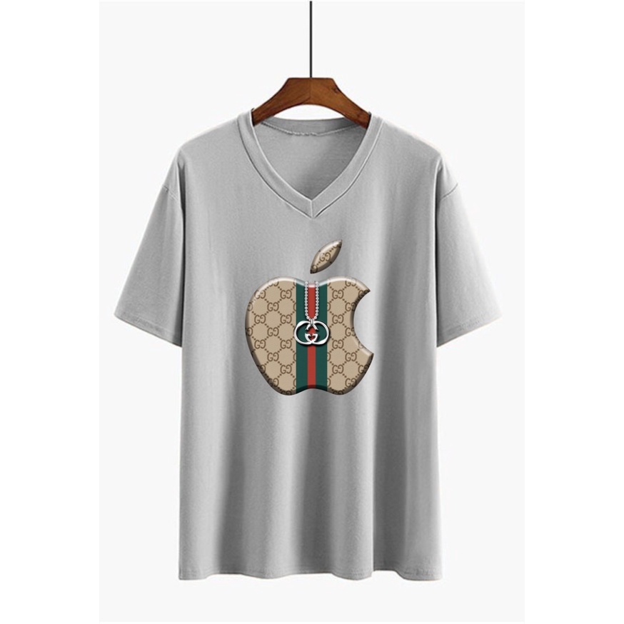 Kaos wanita motif APPLE Vneck JUMBO fit to XXL Atasan wanita kaos big size kaos JUMBO  (1)