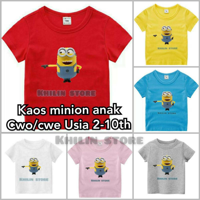 kaos anak minion cwo cwe usia 2-10th baju anak minion katun baju kaos anak anak minion unisex kaos anak premium baju anak minion unisex usia 2-10th original