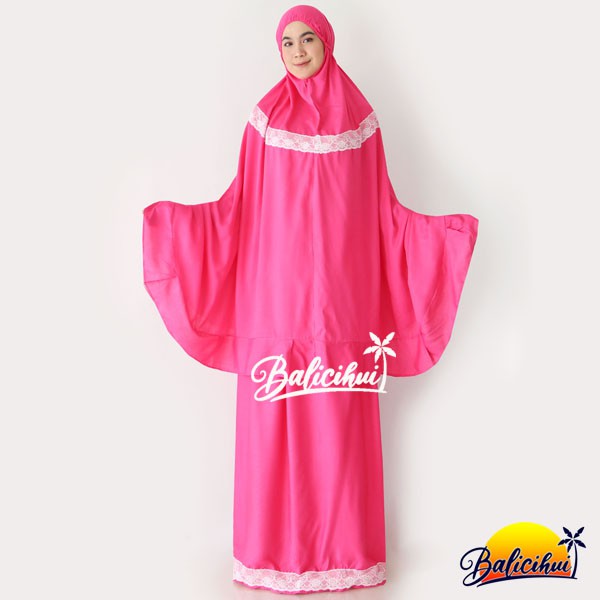 Balicihui Mukena Yasmina Hot Pink Polos Mukena Bali Dewasa Jumbo