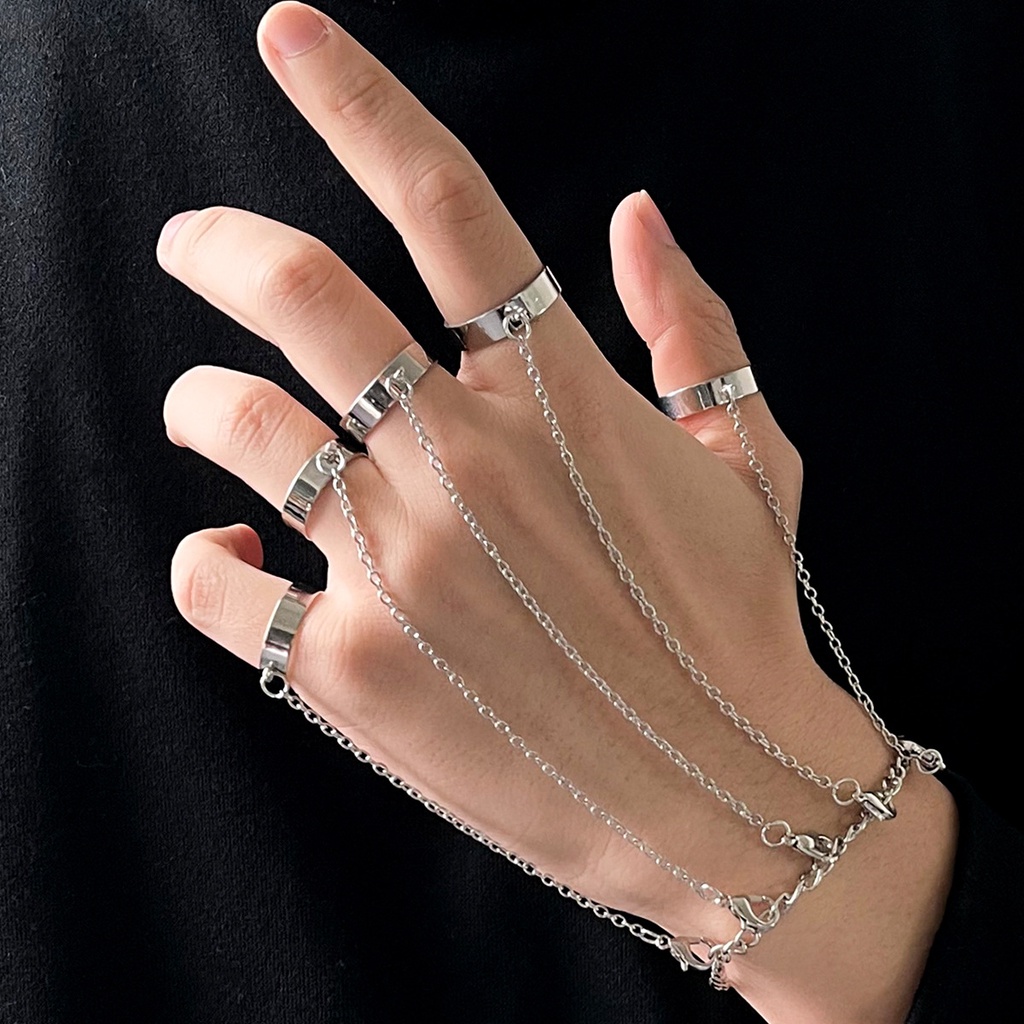 Cincin Model Terbuka Desain Rantai Daun Gaya hip hop punk Untuk Pria Dan Wanita